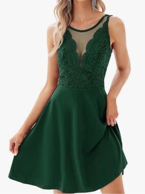 NWT Grace Karin Dark Green Lace Bodice Sleeveless Mini Dress